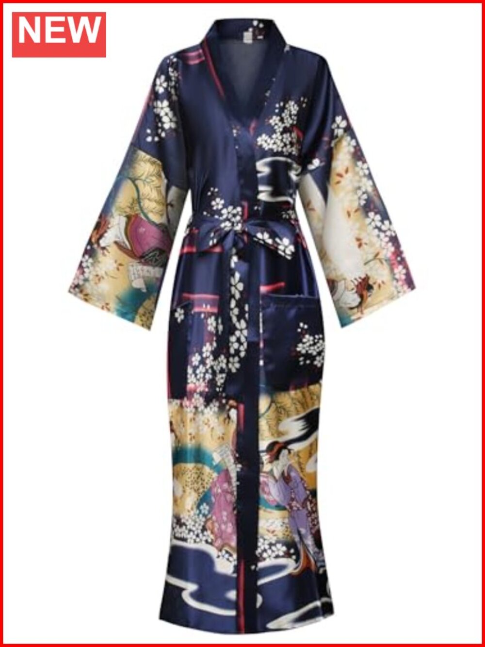 Silky Satin Kimono Robe Long Lounge Sleepwear Bathrobe